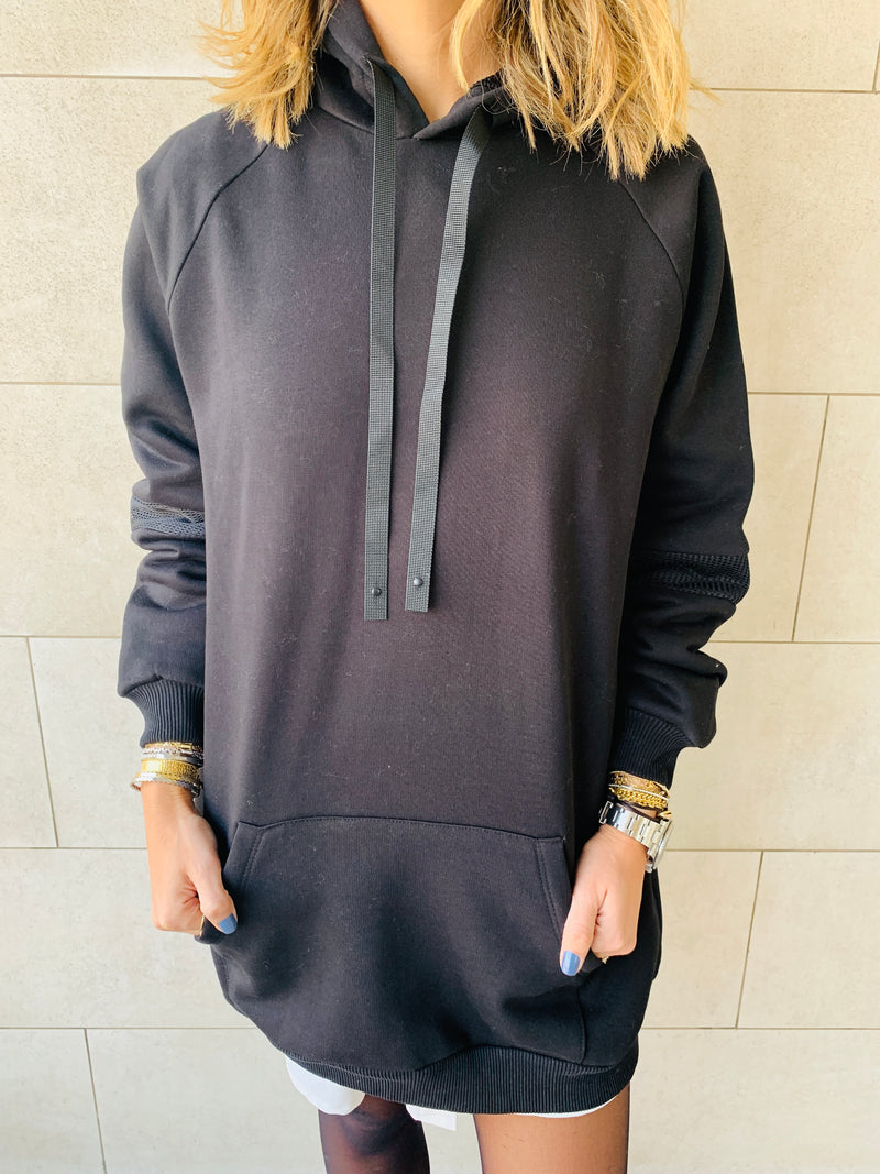 Black Effortless Longline Hoodie
