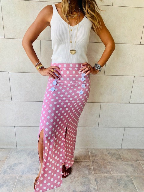 Pink Polka Button Skirt