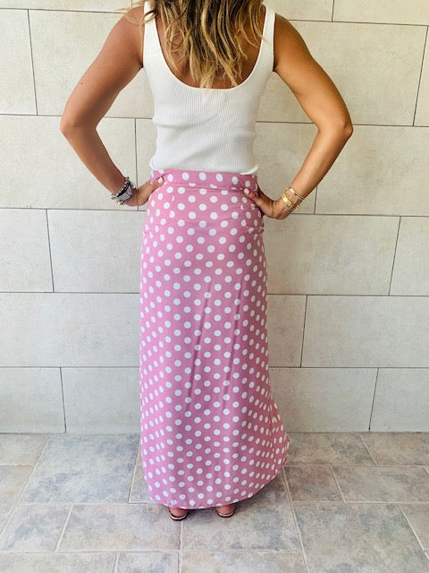 Pink Polka Button Skirt