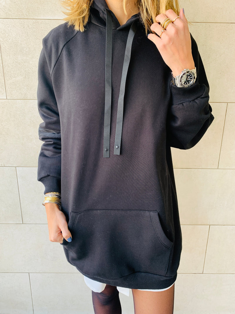 Black Effortless Longline Hoodie