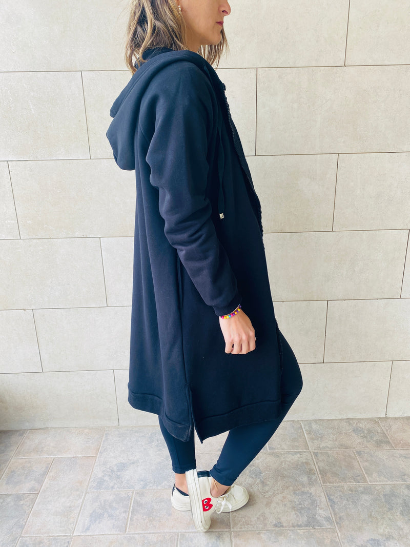 Black Sweat Zip Up Duster