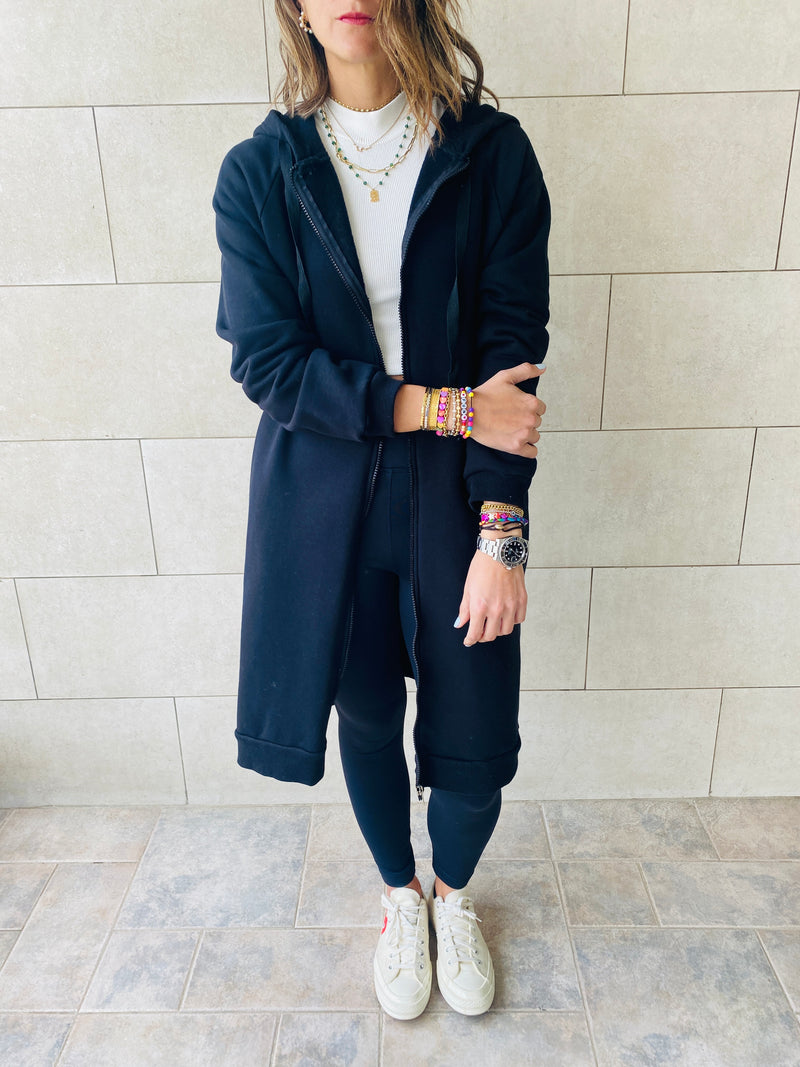 Black Sweat Zip Up Duster