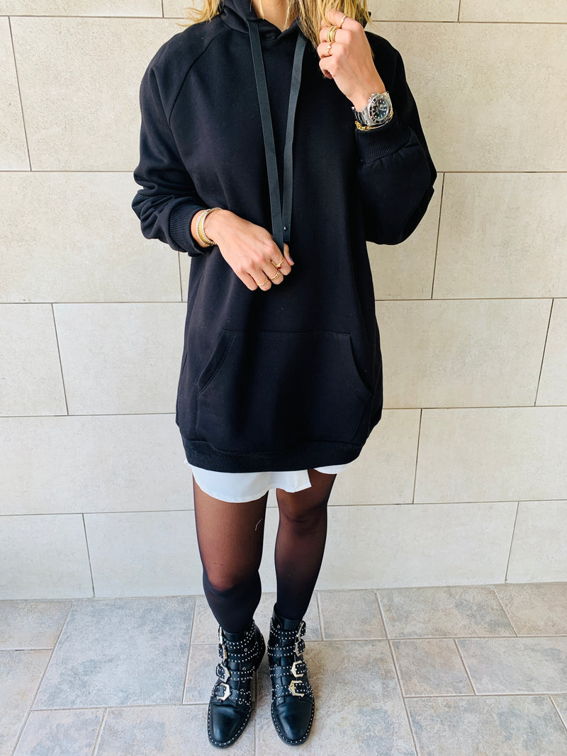 Black Effortless Longline Hoodie