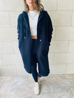 Black Sweat Zip Up Duster