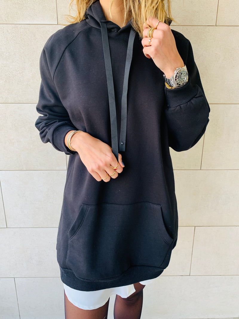 Black Effortless Longline Hoodie