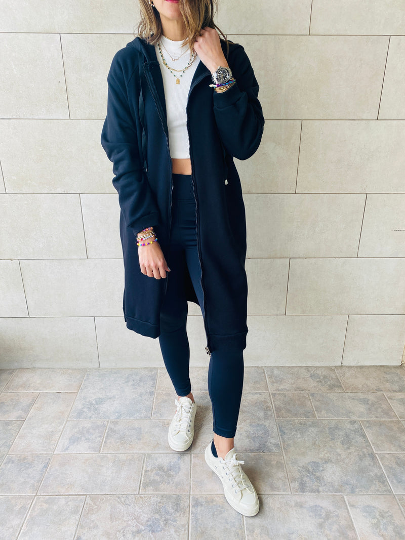 Black Sweat Zip Up Duster