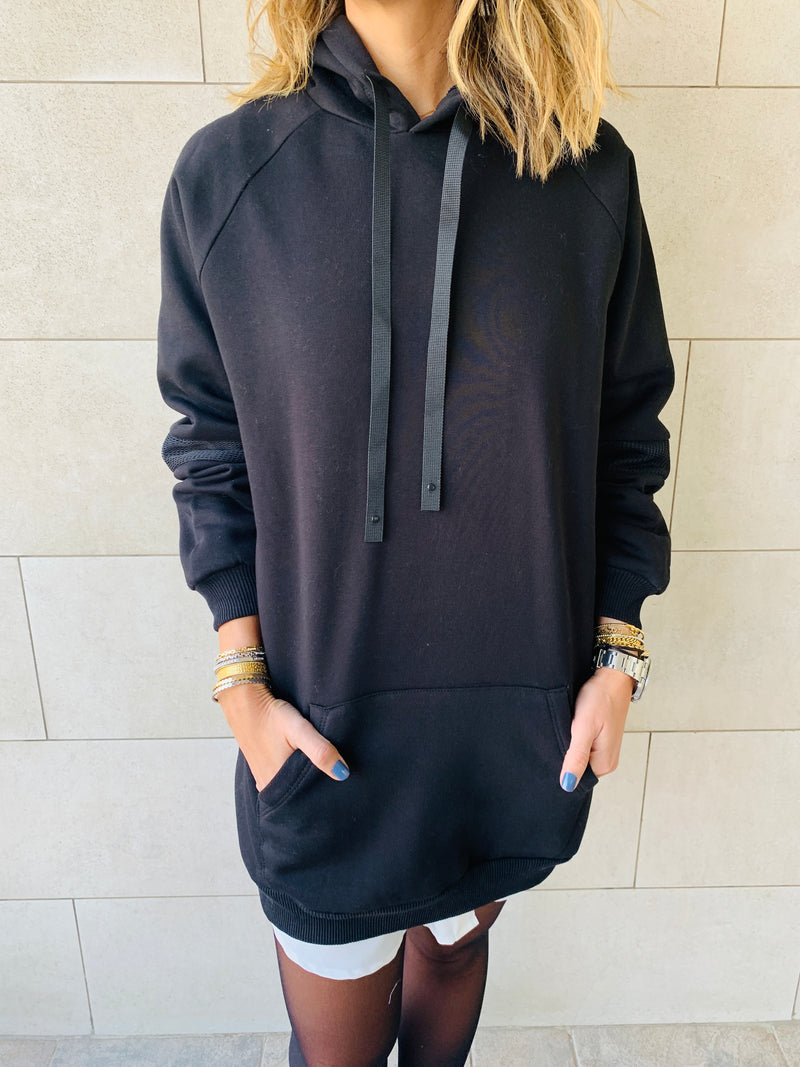 Black Effortless Longline Hoodie