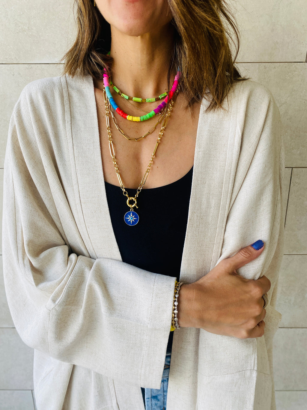 Beige Tassel Trim Kimono