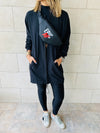 Black Longline Waterproof Windbreaker