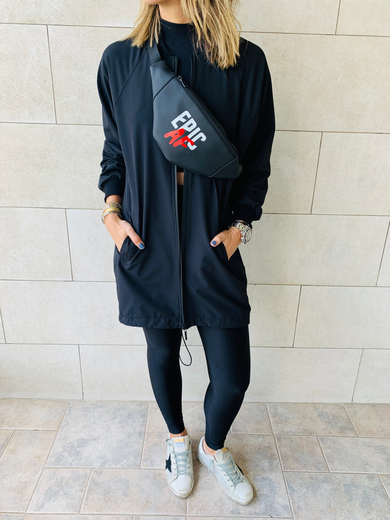 Black Longline Waterproof Windbreaker