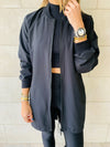 Black Longline Waterproof Windbreaker