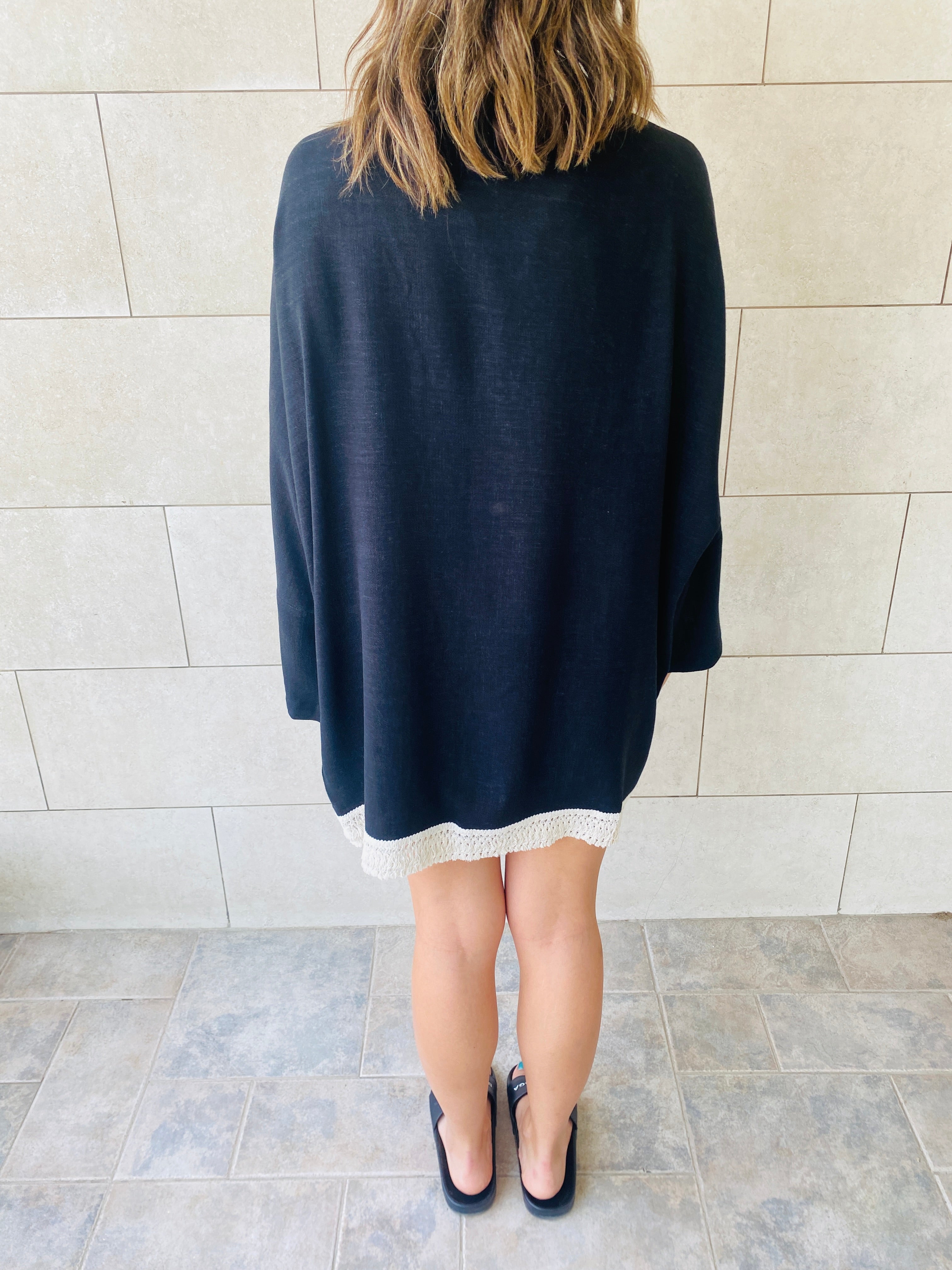 Black Tassel Trim Kimono
