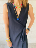 Black Wrap Plisse Dress