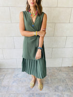 Olive Wrap Plisse Dress
