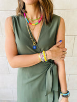 Olive Wrap Plisse Dress
