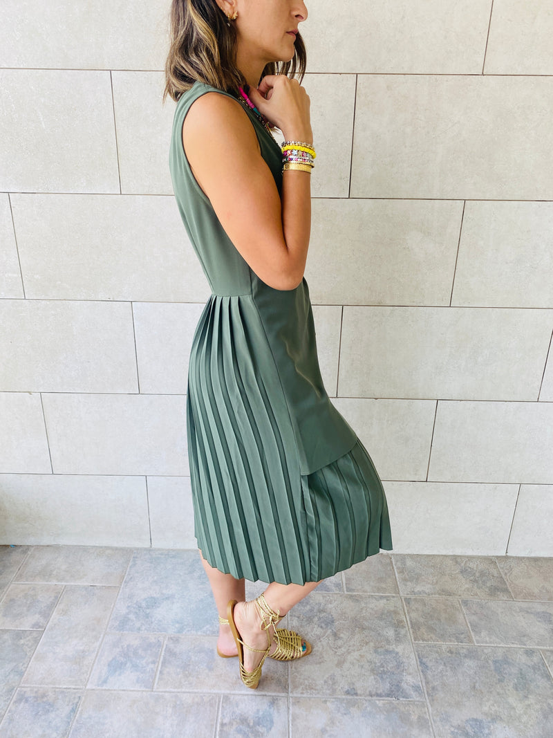 Olive Wrap Plisse Dress