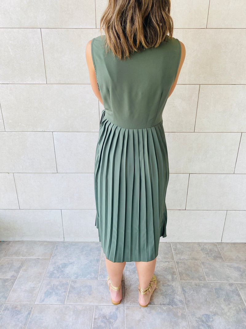 Olive Wrap Plisse Dress