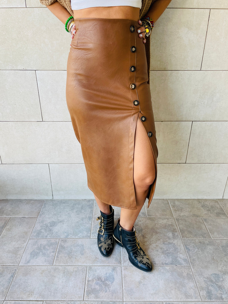 Copper Leather Skirt