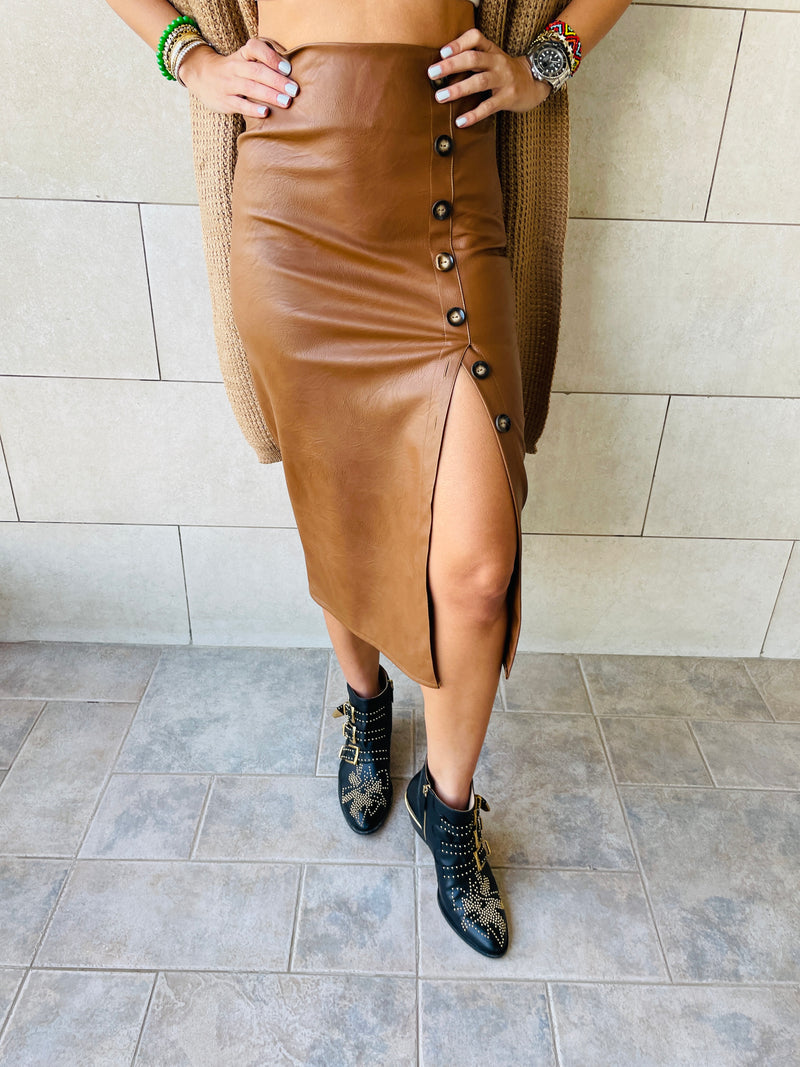 Copper Leather Skirt