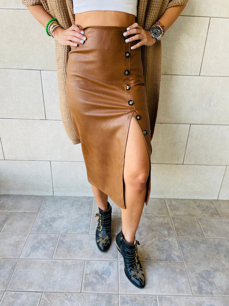 Copper Leather Skirt