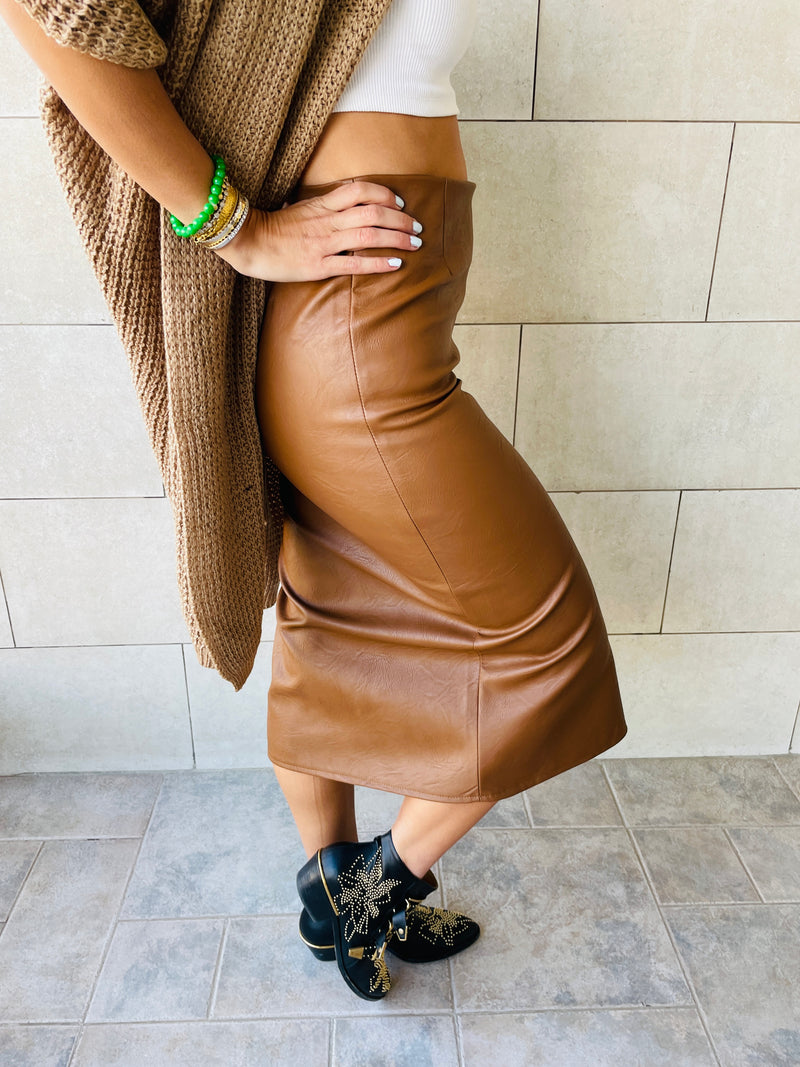 Copper Leather Skirt