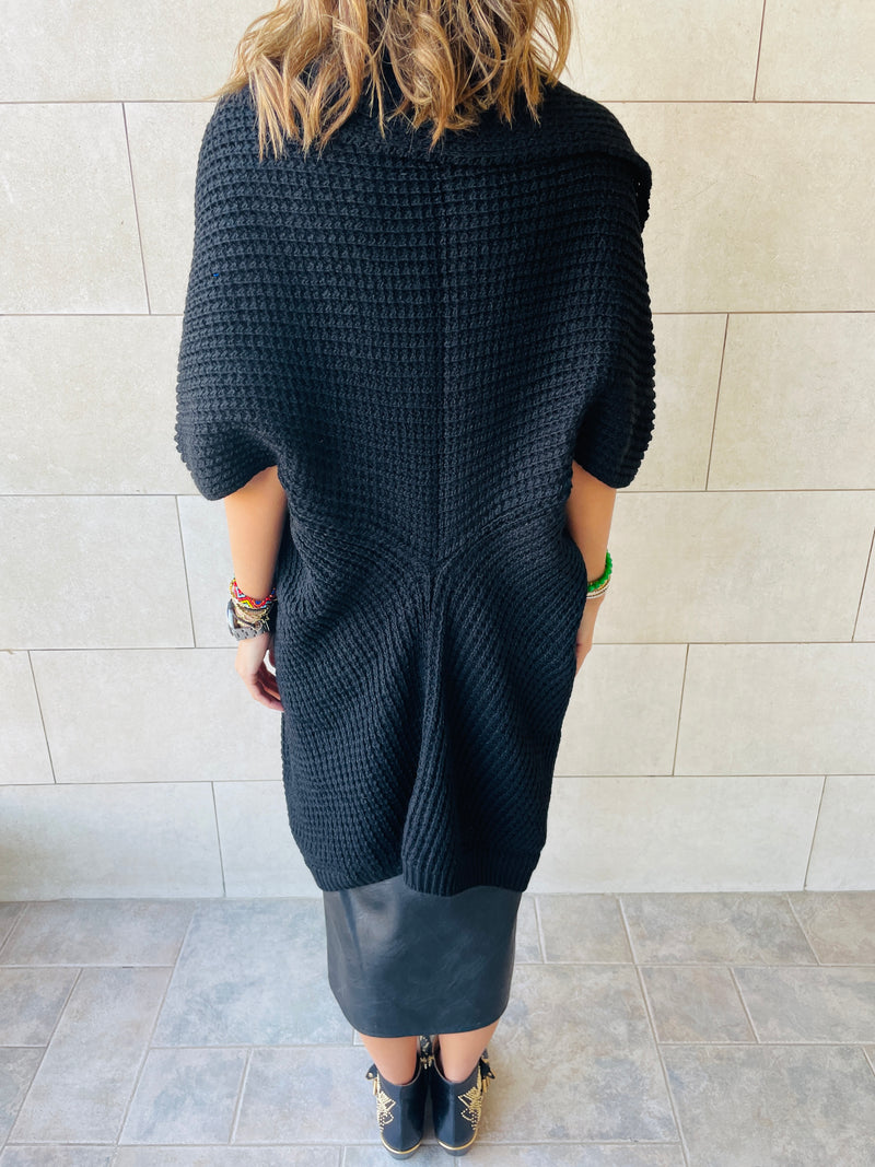 Black Shawl Knit vest