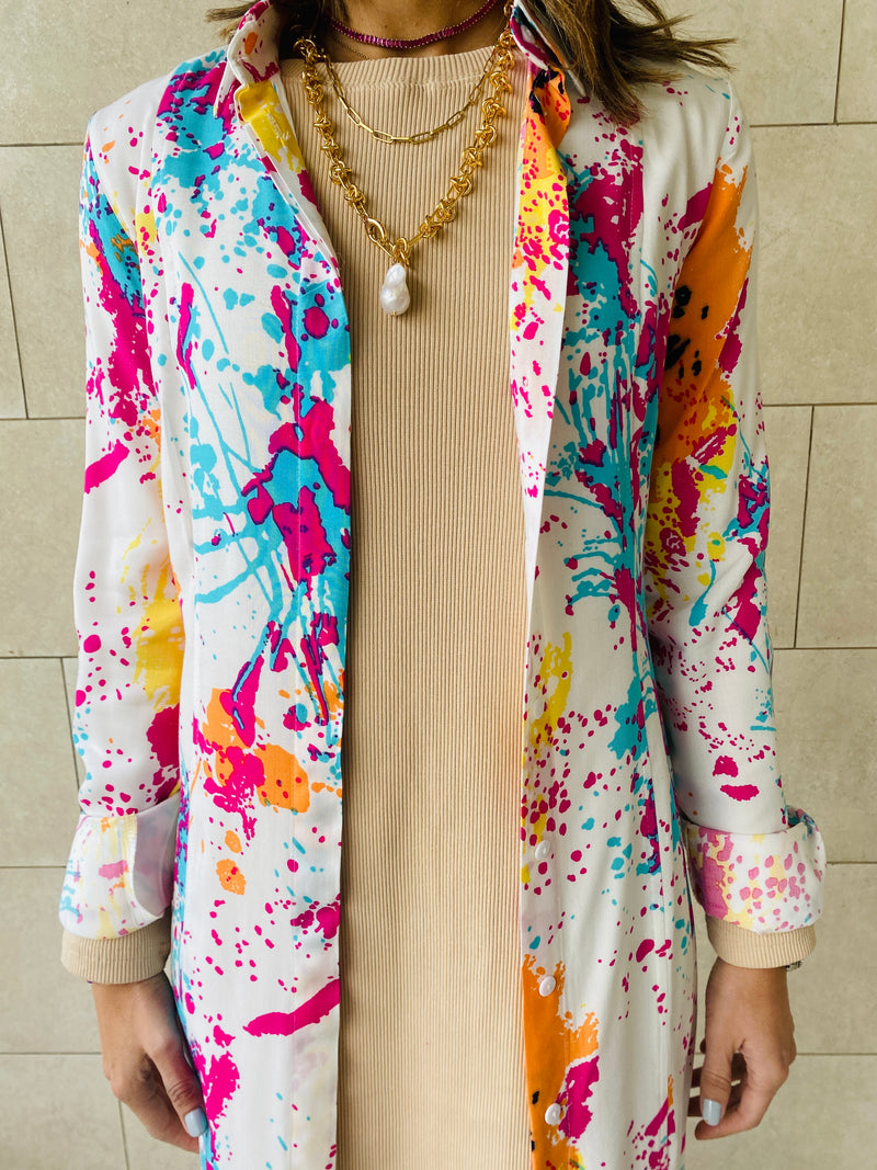 White Paint Splatter Open Shirt