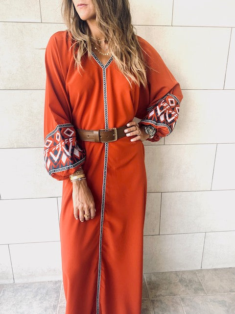 Rust Marrakech Embroidered Dress