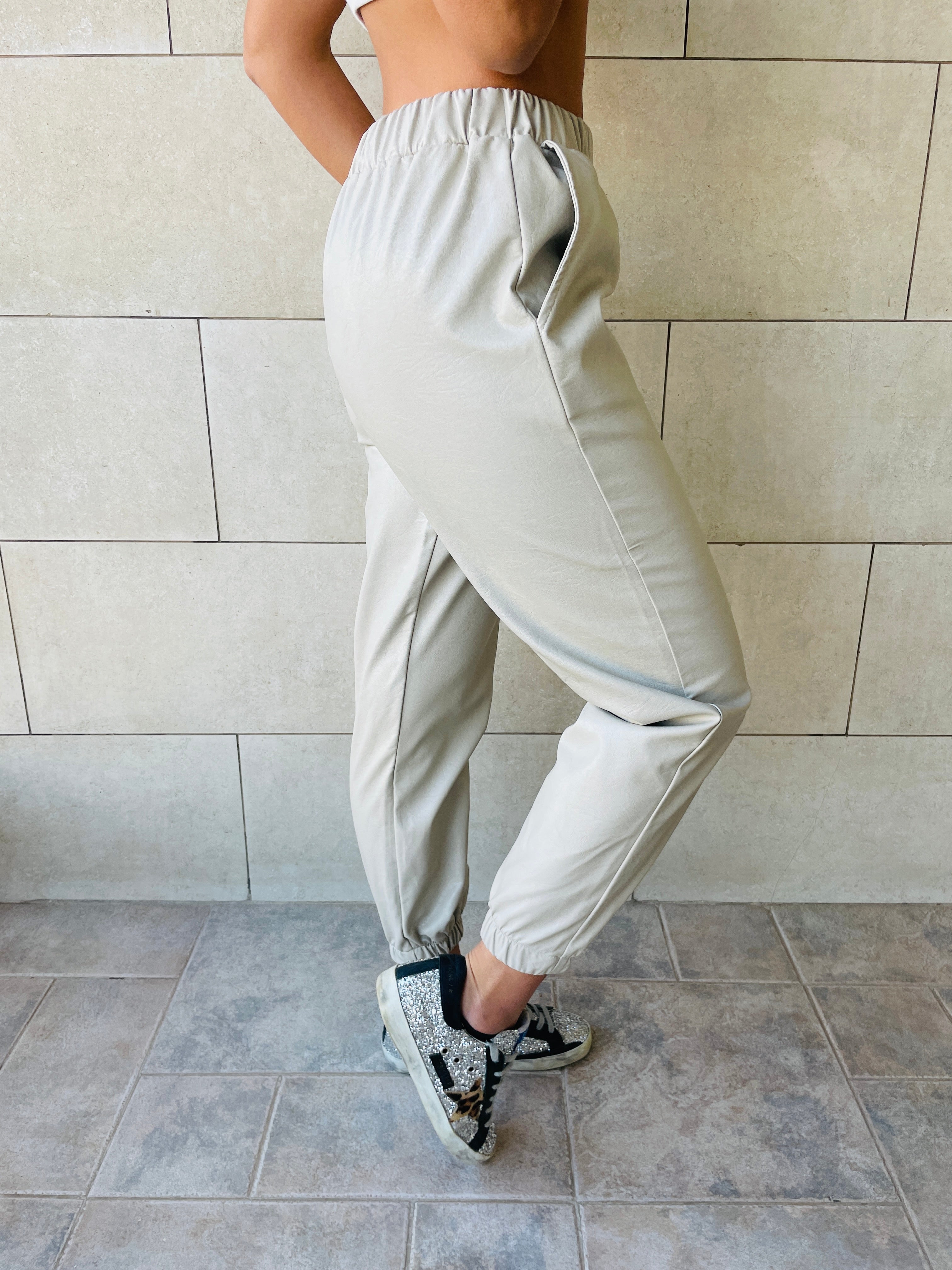 Beige Leather Jogger