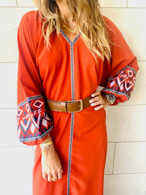 Rust Marrakech Embroidered Dress