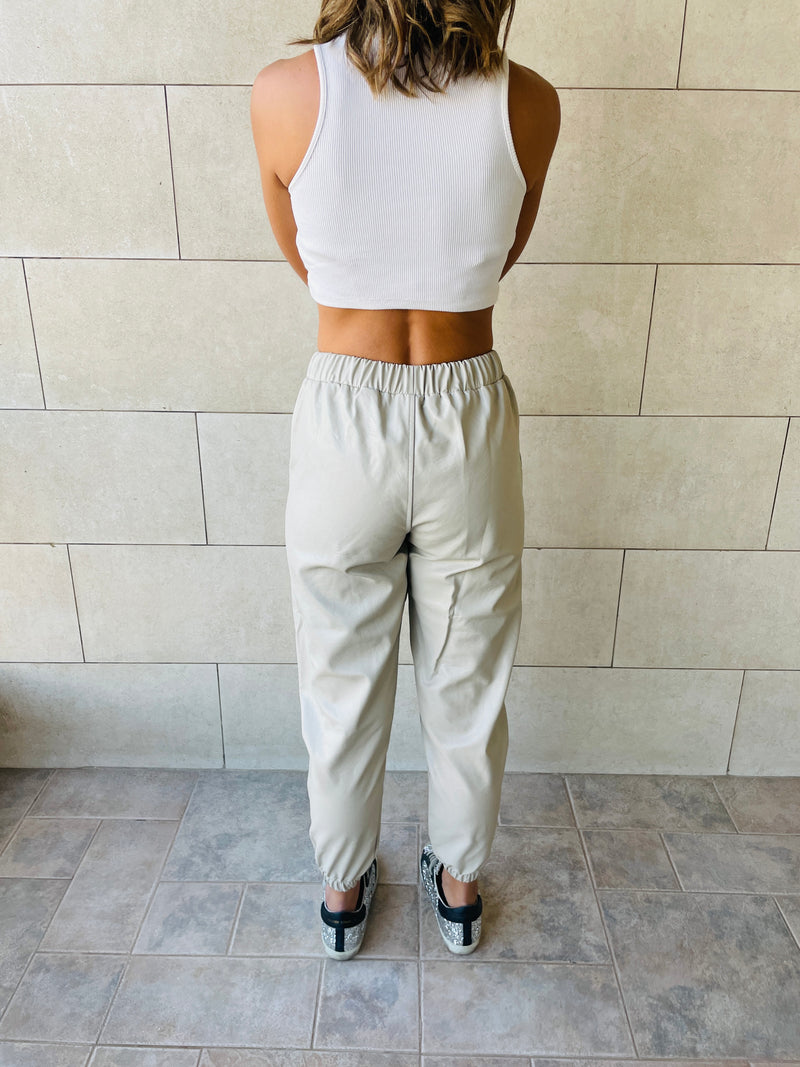 Beige Leather Jogger