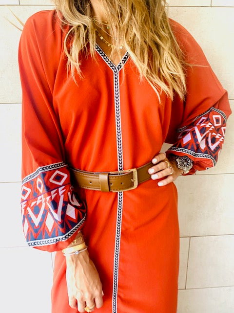 Rust Marrakech Embroidered Dress