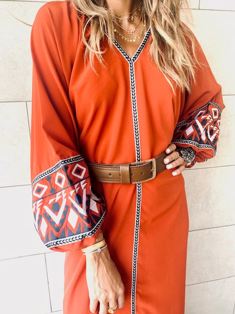 Rust Marrakech Embroidered Dress