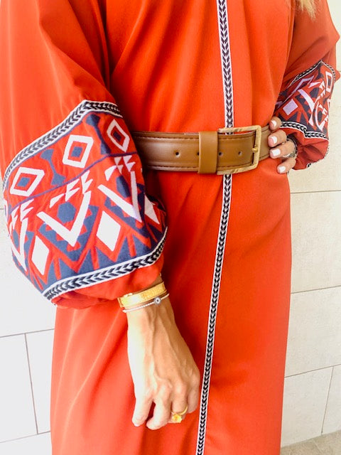 Rust Marrakech Embroidered Dress