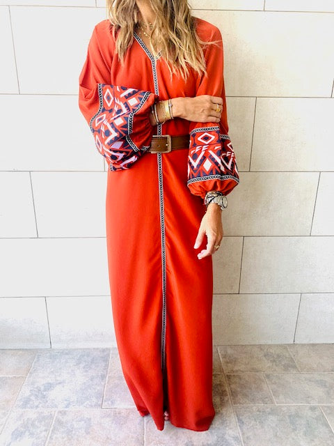 Rust Marrakech Embroidered Dress