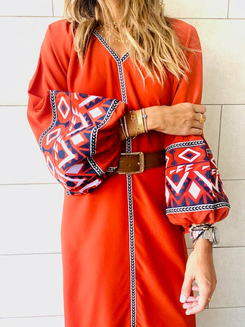 Rust Marrakech Embroidered Dress