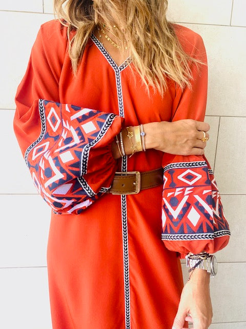 Rust Marrakech Embroidered Dress