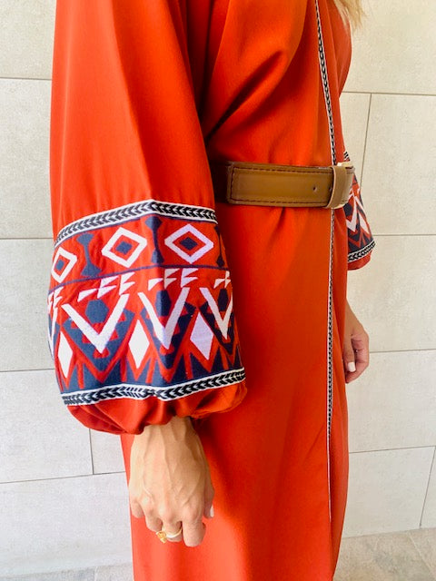 Rust Marrakech Embroidered Dress