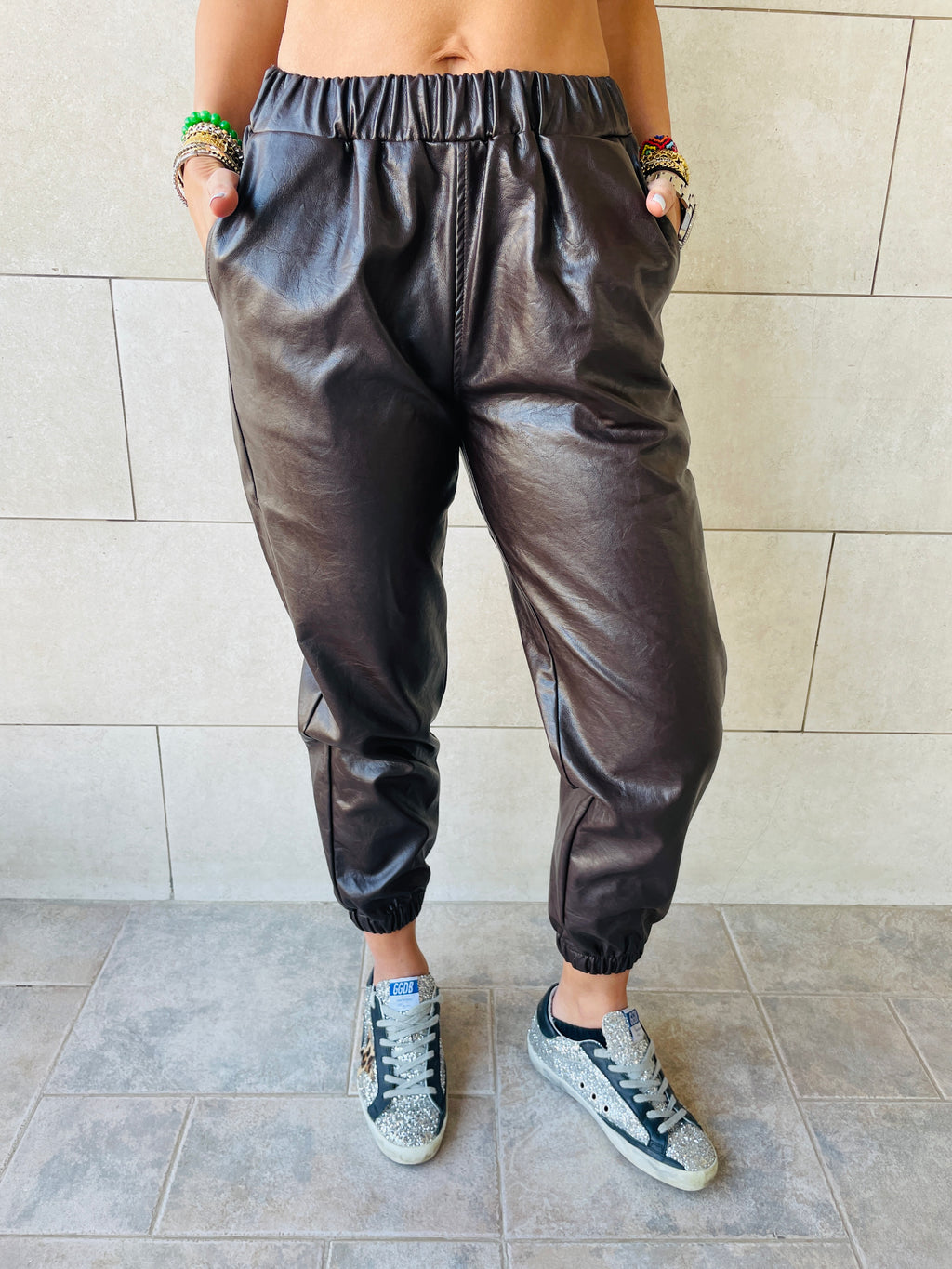 Brown Leather Jogger