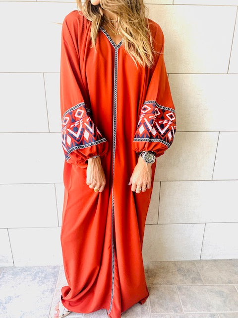 Rust Marrakech Embroidered Dress