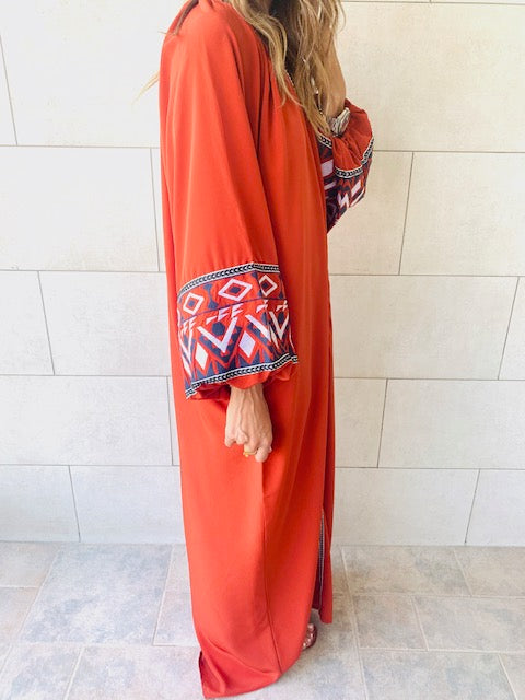 Rust Marrakech Embroidered Dress