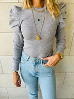 Grey Ribbed Feather Knit