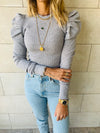 Grey Ribbed Feather Knit