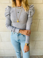 Grey Ribbed Feather Knit