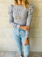 Grey Ribbed Feather Knit