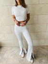 White Split Hem Flare Pants