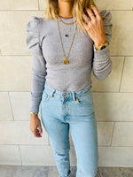 Grey Ribbed Feather Knit