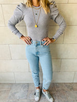 Grey Ribbed Feather Knit