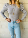 Grey Ribbed Feather Knit