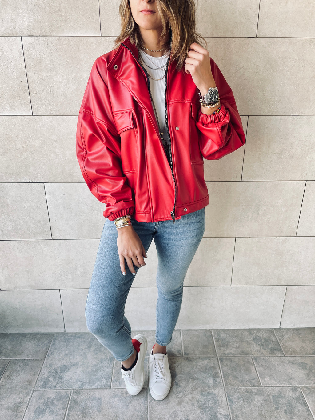 Red Leather Biker Jacket